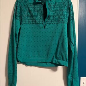 DSG Teal Half-Zip Cowl Pullover with Jacquard Detail